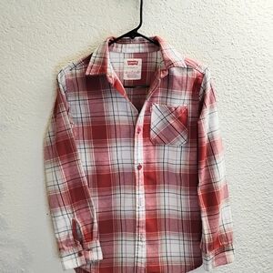 Levi's Boys Or Girls Red and White Plaid Flannel Shirt Size 12-13